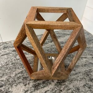 WEST ELM Angular Wood and Mirror Candle Lantern Mango Wood Hand Made In India